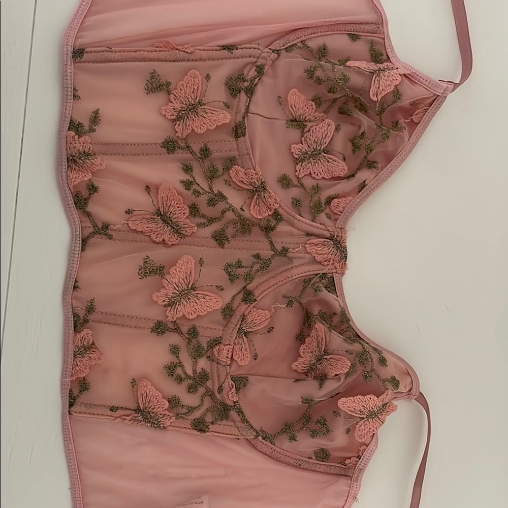 Elegant Pink Embroidered Bralette